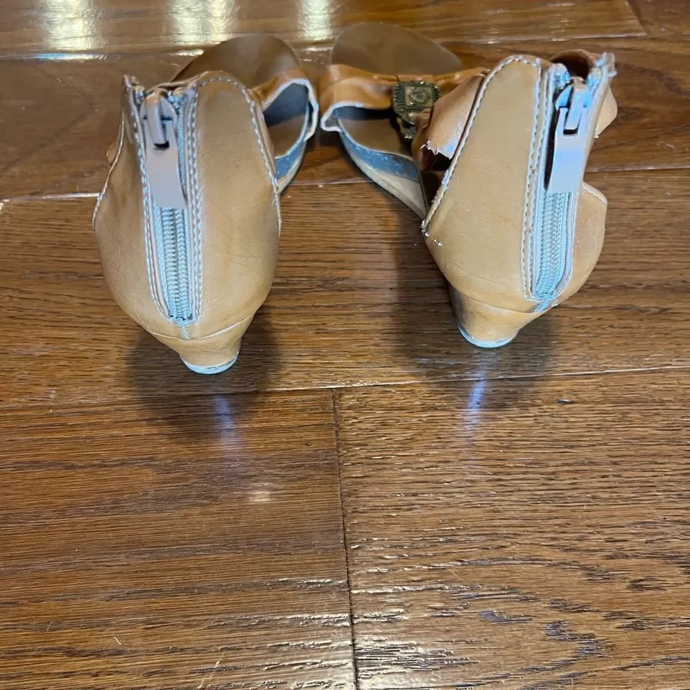 Gorgeous camel color rhinestone embellished wedge sandals size 8